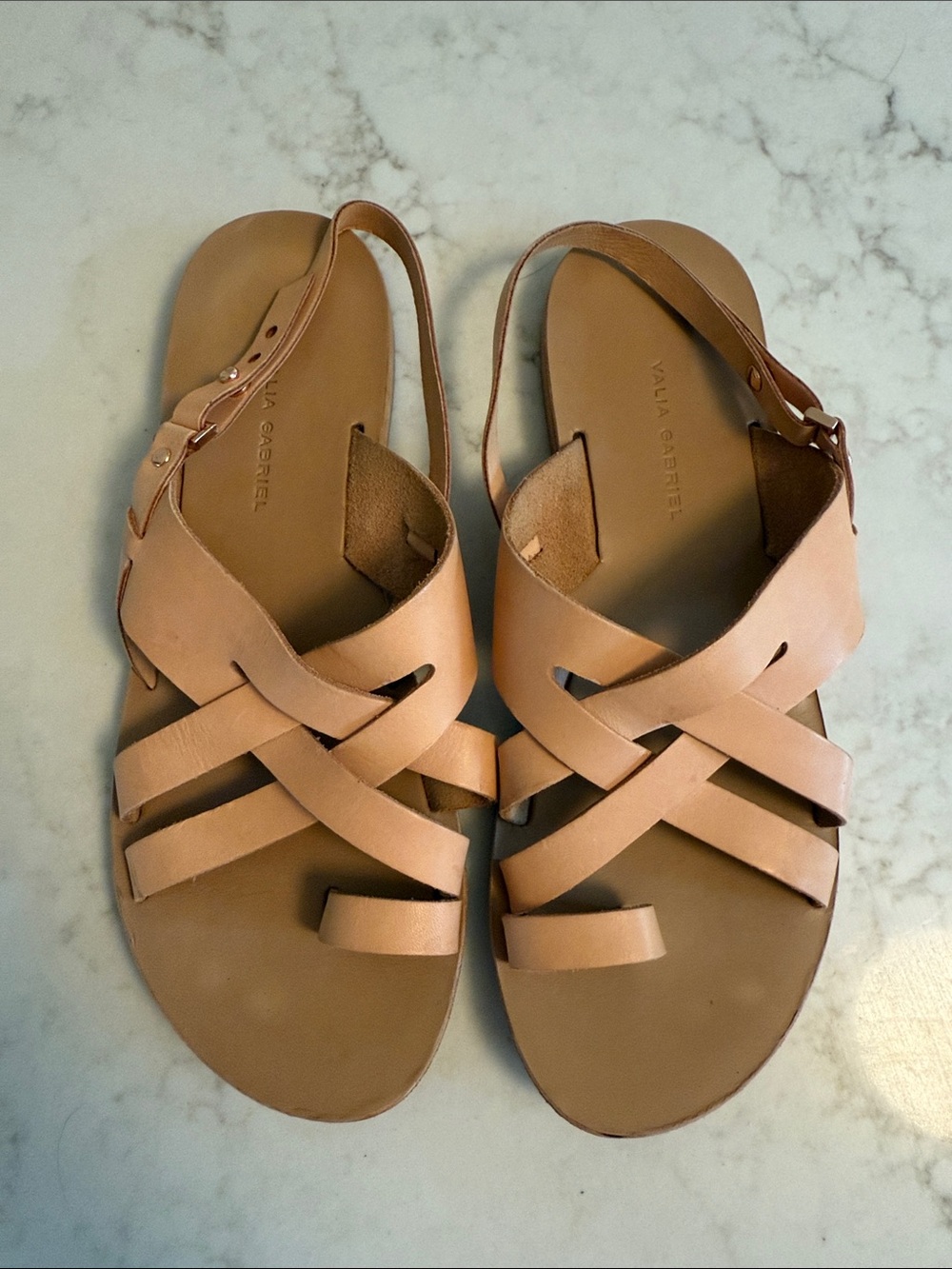 Tan Leather Crisscross Slingback Sandals - Women's